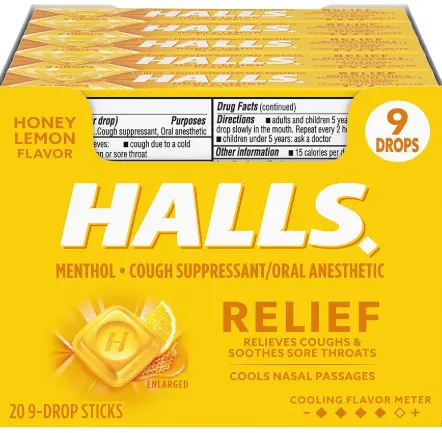 Halls Relief Honey Lemon 20-9 Drops