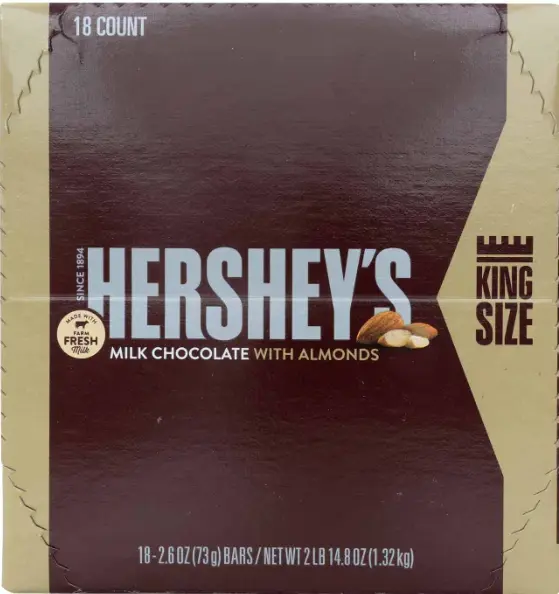Hershey Milk Chocolate Whole Almond King 18-2.6oz