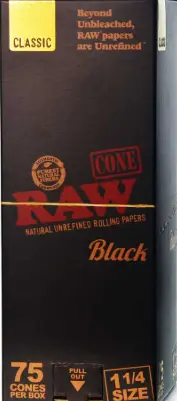 Raw Black 75 Cones Per Box