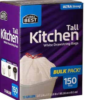 [Durra Best White Drawstring Bag 150-13 Gal] Durra Best White Drawstring Bag 150-13 Gal