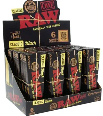 [Raw Black Classic Cone 1 1/4 6pk] Raw Black Classic Cone 1 1/4 6pk