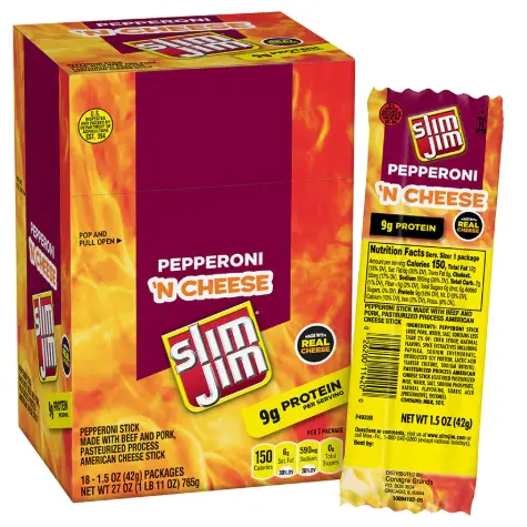[Slim Jim Pepperoni N Cheese 18-1.5oz] Slim Jim Pepperoni N Cheese 18-1.5oz
