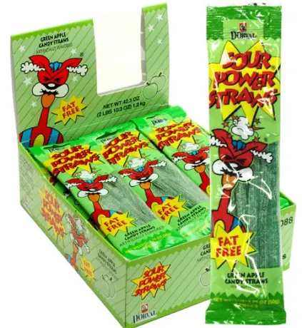 [Sour Power Straws Green Apple 24-1.75oz] Sour Power Straws Green Apple 24-1.75oz
