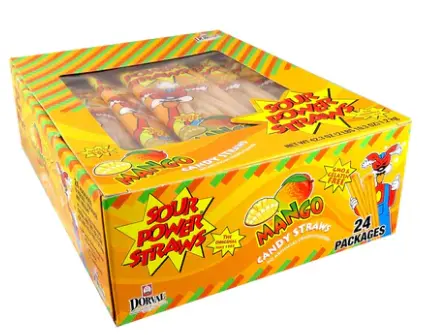 [Sour Power Straws Mango 24-1.75oz] Sour Power Straws Mango 24-1.75oz