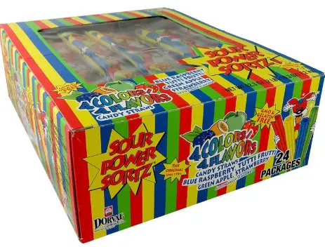 [Sour Power Straws Sortz 4 Colors 24-1.75oz] Sour Power Straws Sortz 4 Colors 24-1.75oz