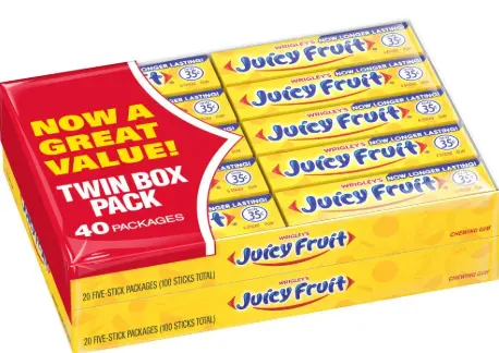 [Wrigleys Twin Pack Juicy Fruit 40-5 Stick] Wrigleys Twin Pack Juicy Fruit 40-5 Stick